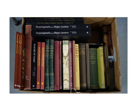 A selection of hardback and other books, primarily relating to scientific equipment and magic lanterns, titles including: Neg