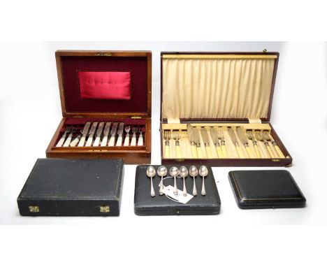 A cased part set of silver tablespoons, by Mappin &amp; Webb; together with other cased and loose cutlery, including: a set o