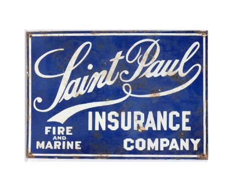 Saint Paul Insurance Company enamel advertising sign, Fire and Marine, 51 x 36cms.