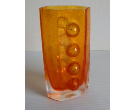 A Geoffrey Baxter for Whitefriars textured glass 'Traffic Light' range tangerine vase, pattern 9760, 13 cm H, in very good co