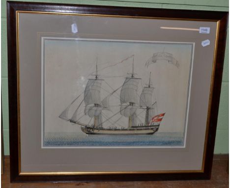 A hand coloured print, profile of a ship 'Nave il Cesare l'Augusto' 