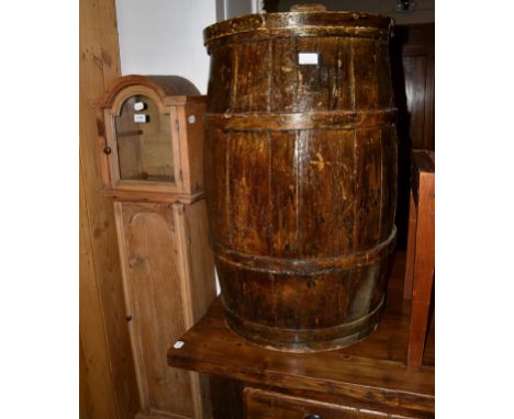 A pine clock case with a meal barrel (2) 