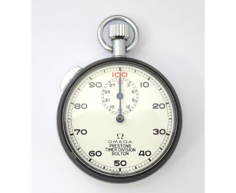 1950's OMEGA STOPWATCHthe dial marked 'Prestons Timer Division Bolton', with original pouch and box