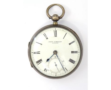 VICTORIAN SILVER CASED POCKET WATCHby 'John Forrest, London', with black Roman numerals and subsidiary dial on white enamel, 