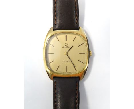GENTLEMAN'S OMEGA DE VILLE MANUAL WRISTWATCHthe gilt dial with five minute baton markers, on leather strap