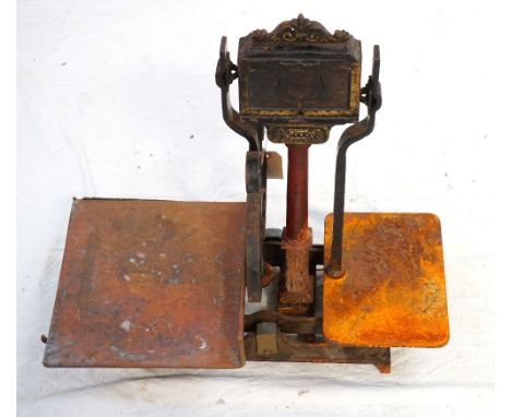 SET OF VINTAGE 'W & T AVERY LTD' SHOP SCALESwith a removable brass produce tray, the frame marked To Weigh 28 Lb, 58cm high 