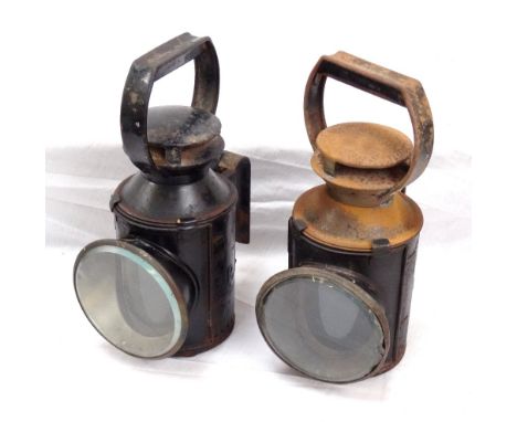 TWO VINTAGE BRITISH RAILWAY LAMPSone marked '(Sc)' for Scotland, 29cm high