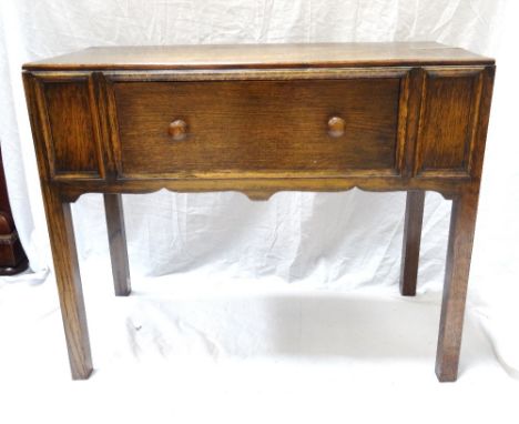 VINTAGE OAK SIDE TABLEwith single drawer, raised on straight squared legs, 61.5cm high x 76cm wide