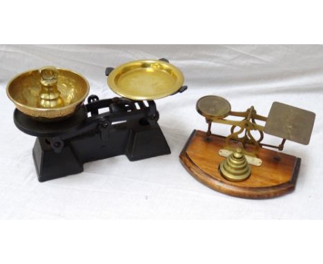 SET OF VINTAGE POSTAGE SCALESwith brass weights, and a small set of shop scales 'To weigh 7lb' with brass weight (2)