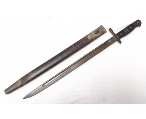 WWI BRITISH P13 BAYONETthe blade with Winchester and British inspection marks, dated 1913 and 8-16, with scabbard