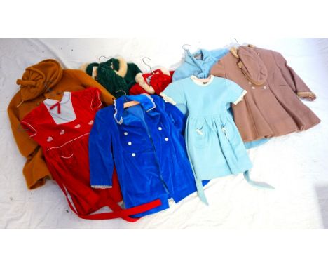 COLLECTION OF VINTAGE CHILDREN'S CLOTHES1950's and later, includes coat, hat and bag sets in various colours of velvet with f