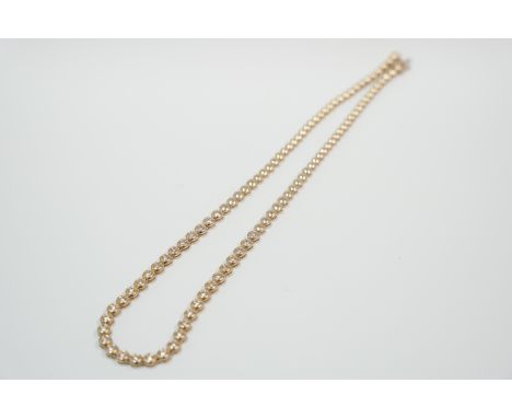 18ct yellow gold necklet, set with 34 round Diamonds, approx. 1.70cts total weight, approx 18 inches. Total item weight appro