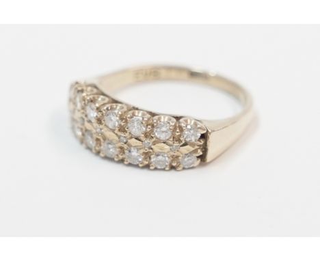 18ct 3 row Diamond set dress ring. Size K/L. Total item weight approx 3.64 grams.