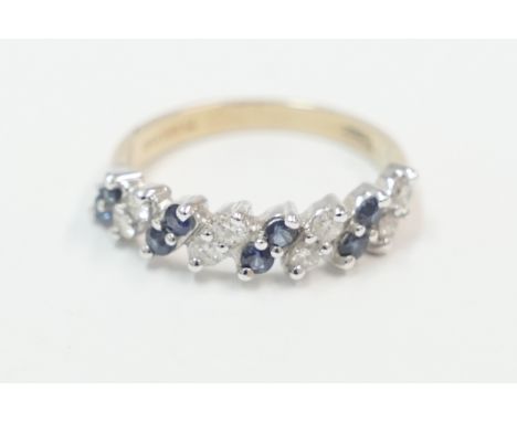 18ct yellow and white gold half eternity ring, set with 8 round Sapphires, and 8 round cut Diamonds, approx. 0.24ct total dia