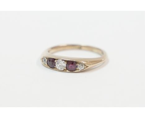 18ct yellow gold Victorian Ruby and Diamond 5 stone ring. Size J/K.Total item weight approximately 3.44 grams.