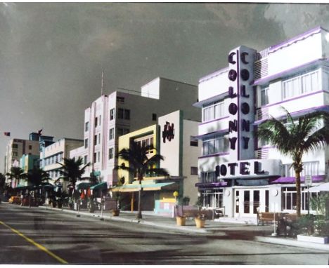 JAN KAULINSSouth Beach, Miami, hand coloured limited edition print numbered 24/250, signed to the mount and label to verso, 2
