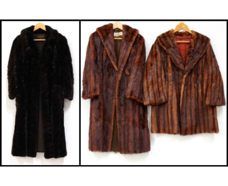 TWO VINTAGE LADIES MUSQUASH FUR COATSboth with shawl collars, one with pockets, one labelled 'Max Martin 80 Fergus Drive Glas