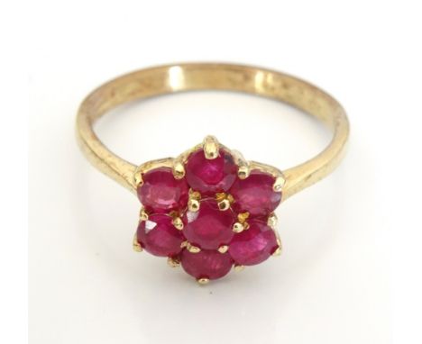 RUBY CLUSTER RINGon nine carat gold shank, ring size N-O