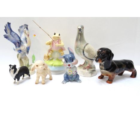 SMALL COLLECTION OF ORNAMENTSincluding a Wade 'Walt Disney' rabbit, 13.3cm high, Beswick dachshund, Jema (Holland) pigeon and