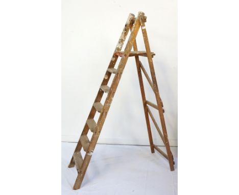 SET OF VINTAGE PINE STEP LADDERSwith six steps and platform, 183cm high