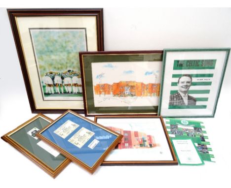 CELTIC FOOTBALL CLUB INTERESTa limited edition 'Five In A Row' porcelain plaque with certificate numbered 188/2004, a framed 