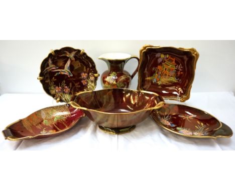 SELECTION OF CARLTON WARE ROUGE ROYALEincluding a shaped centre bowl with a gilt rim, a square bowl decorated with a pagoda, 