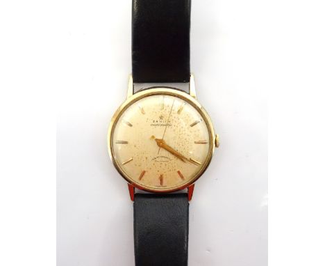 GENTLEMAN'S NINE CARAT GOLD CASED ZENITH AUTOMATIC WRISTWATCH1960s, the dial with five minute baton markers and marked 'Penli