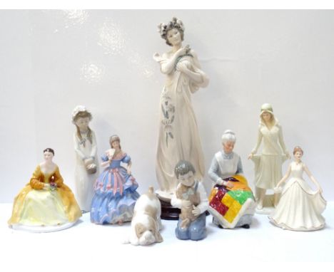 COLLECTION OF FIGURE ORNAMENTSincludes a Royal Doulton 'Eventide' HN2814, Nao examples, Royal Adderley 'Caroline', Wedgwood '