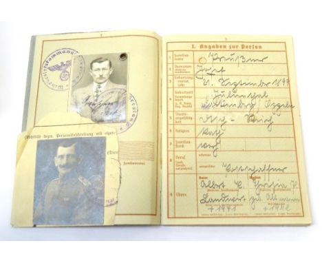 WWII GERMAN ARMY WEHRPASSWehrbezirkskommando Breslau, civilian photograph, also served during WWI (with portrait uniform phot