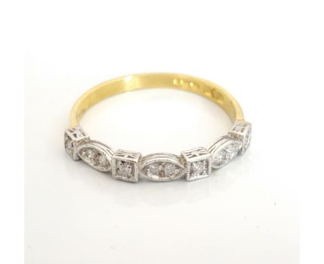 DIAMOND HALF ETERNITY RINGthe diamonds in alternating square and marquise shaped settings, on eighteen carat gold shank, ring