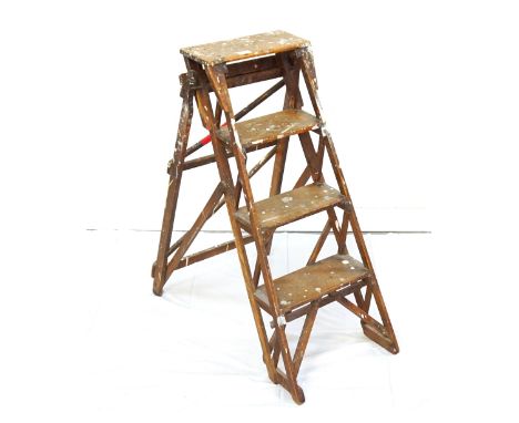 VINTAGE A FRAME FOLDING STEP LADDERwith a metal plaque bearing the name Alhathlat, with four rising treads 