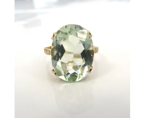LIGHT GREEN GEM SET RINGon nine carat gold shank, ring size N