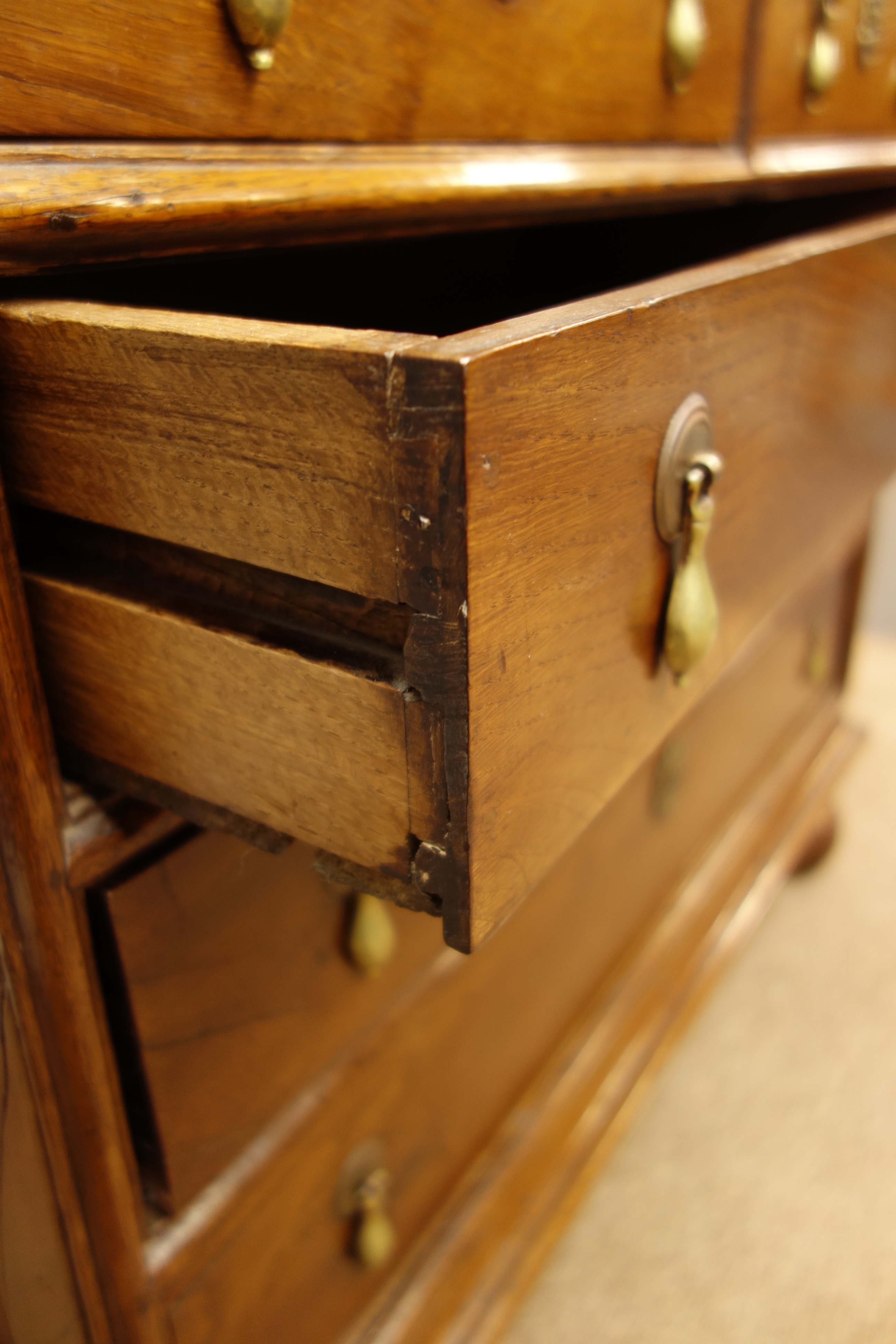 18th century style oak chest of two short and three long drawers with ...