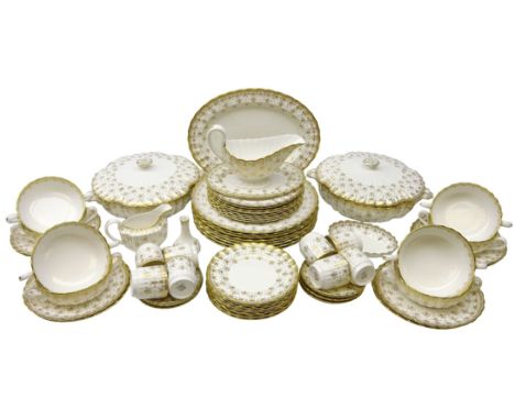 Spode 'Fleur De Lys' gold pattern dinner and part coffee service for eight persons    Condition Report  Comprising - 8 dinner