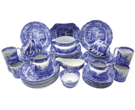 Spode 'Italian' pattern dinner and tea service for six persons comprising; dinner plates, side plates, soup bowls, pasta bowl