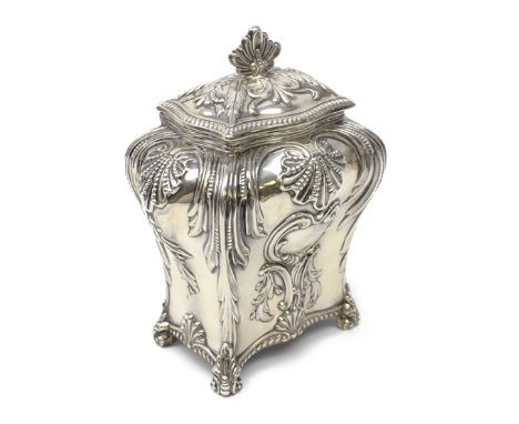 Victorian silver tea caddy with hinged lid by Thomas Bradbury London 1896, H15cm,  approx 10oz   Condition Report   Click her