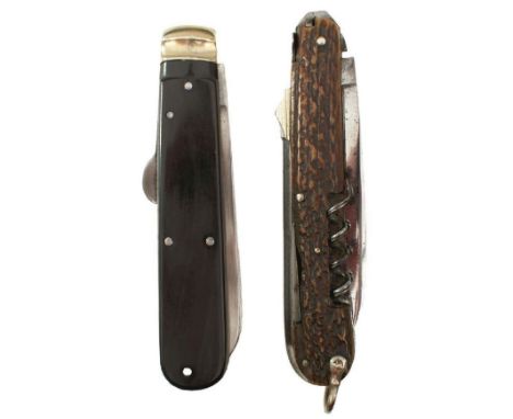 A HORSEMAN'S POCKET KNIFE, 9cm blade stamped HAREWOOD KNIFE and with maker's name of FISHER, five further blades or tools, po