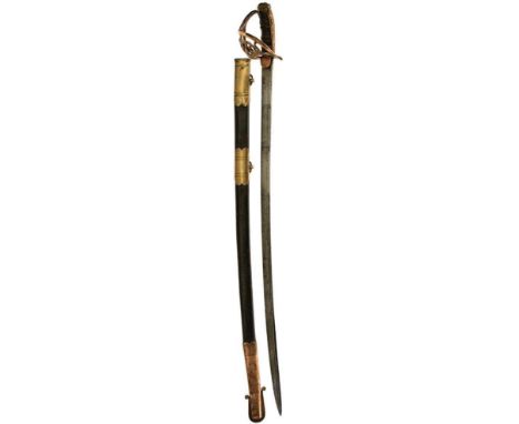 A ROYAL SCOTS FUSILIERS REGIMENTAL PATTERN OFFICER'S SWORD, 82cm curved piped back blade with spear point decorated with regi