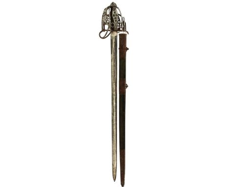 AN 1828 PATTERN 71ST OR HIGHLAND REGIMENT OF FOOT SCOTTISH BASKET HILTED BROADSWORD, 74cm fullered broadsword blade stamped w