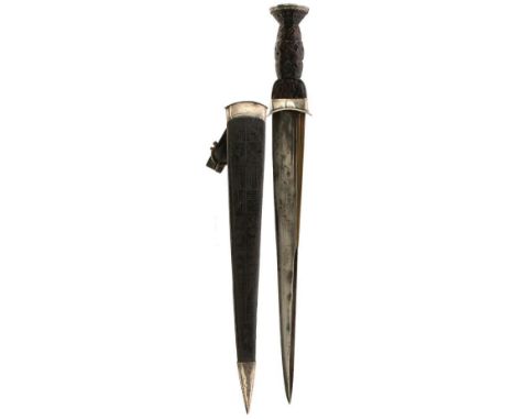 AN ENORMOUS SCOTTISH DIRK IN THE 18TH CENTURY MANNER, 40.5cm multi fullered blade with partial brass spine, characteristic wh