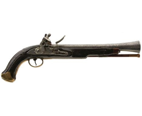 AN EAST INDIA COMPANY FLINTLOCK BLUNDERBUSS PISTOL, 11.5inch damascus barrel, flat lock incised with the EIC emblem at the ta