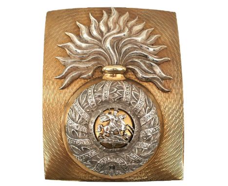 A NORTHUMBERLAND FUSILIERS OFFICER'S SHOULDER BELT PLATE, the barley corn engraved gilt plate with applied gilt and silver ov