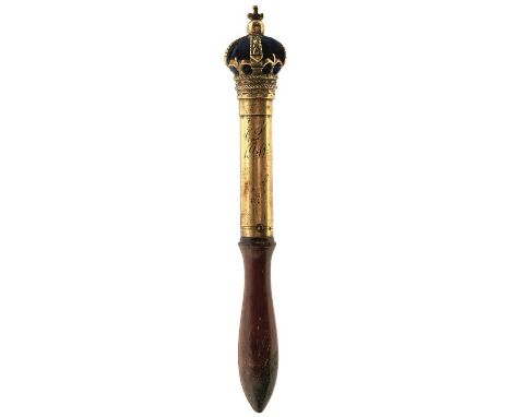 A TIPSTAFF, in 18th Century style, the brasswork engraved BETHNAL GREEN 1796 and C.2.19.W, pierced brass crown finial (losses