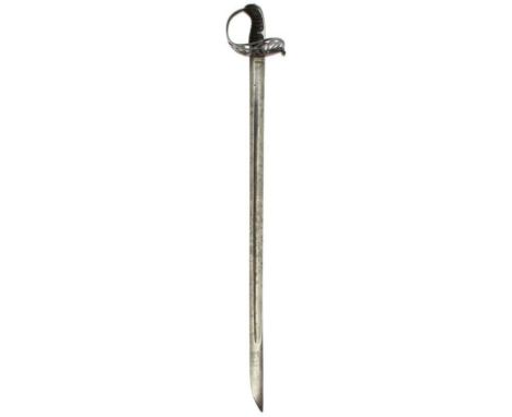 A 1796 PATTERN HEAVY CAVALRY OFFICER'S SWORD, 89.5cm straight blade with hatchet point, regulation steel ladder hilt with wir