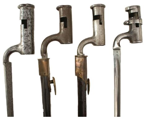 A TRIANGULAR SECTION SOCKET BAYONET BY SALTER, a further example with ordnance stamps an Indian marked Pattern 1853 and furth