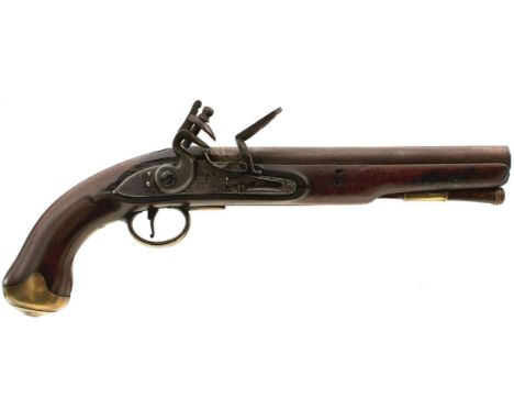 A .650 CALIBRE FLINTLOCK LIGHT DRAGOON SERVICE PISTOL, 9inch barrel, border engraved lock stamped with a crown over GR and Ri