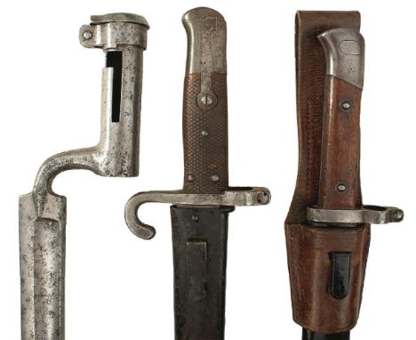 AN AUSTRIAN JAGER OR PIONEER'S SOCKET SWORD BAYONET, together with an Austrian Model 1888 Knife bayonet with scabbard and fro