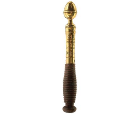 A TIPSTAFF OF NORFOLK INTEREST, the brasswork engraved III GR CONSTABLE OF THE HUNDRED OF DEREHAM, acorn finial, ring turned 