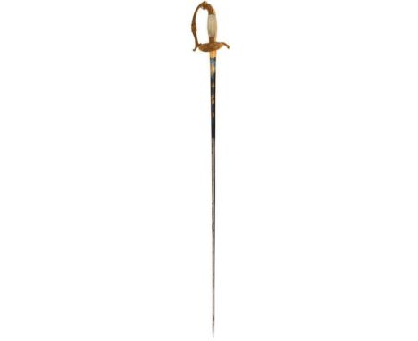 AN EARLY 19TH CENTURY FRENCH OFFICER'S SMALLSWORD, 83.5cm triangular section incurved blade by Coulaux Freres, decorated with