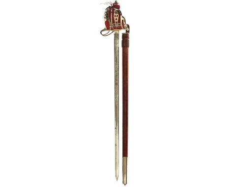 A CLEAN SECOND WAR PERIOD SCOTTISH OFFICER'S BASKET HILTED PRESENTATION BROADSWORD TO THE HIGHLAND LIGHT INFANTRY, 82.5cm cle